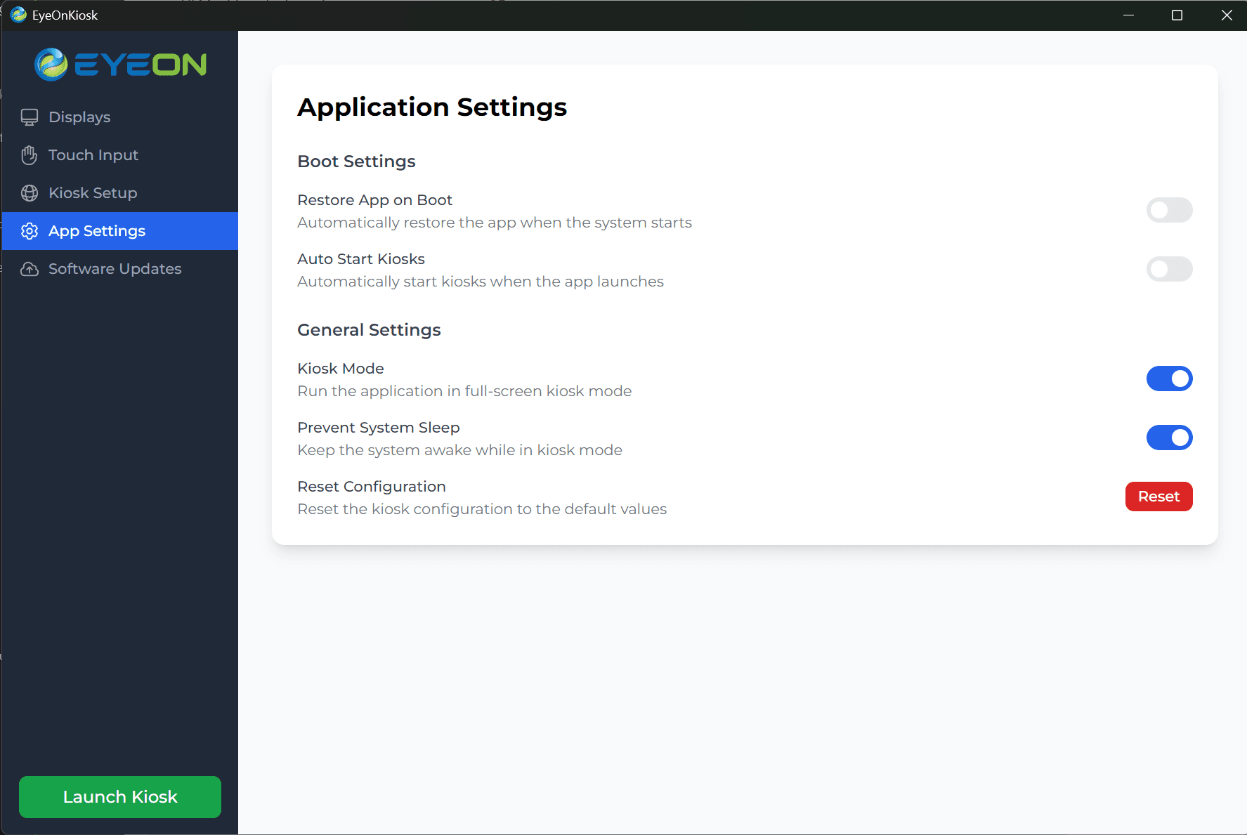 Application Settings Interface