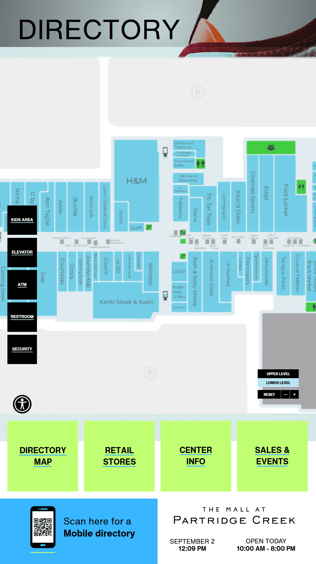 Interactive directory map showing store locations and amenities