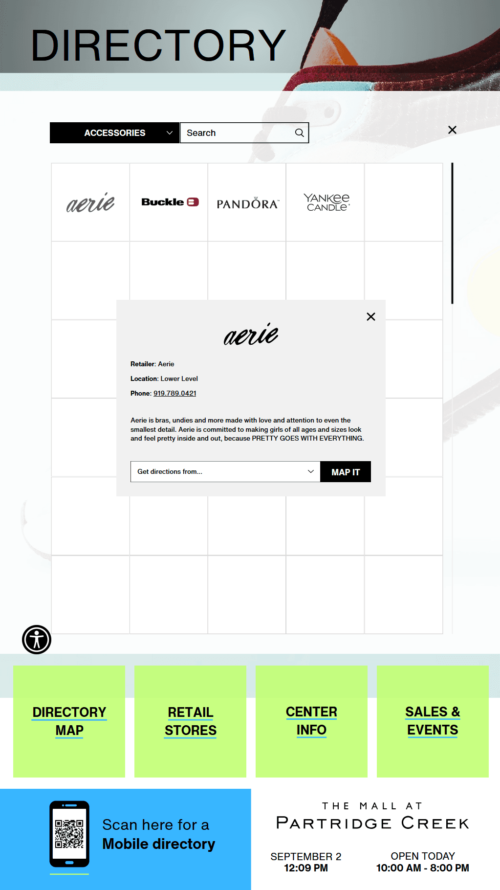 Store directory interface with search and category filtering