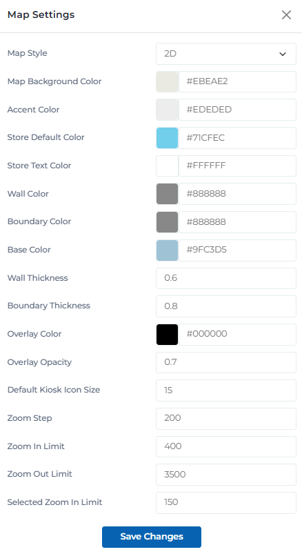 Map settings interface