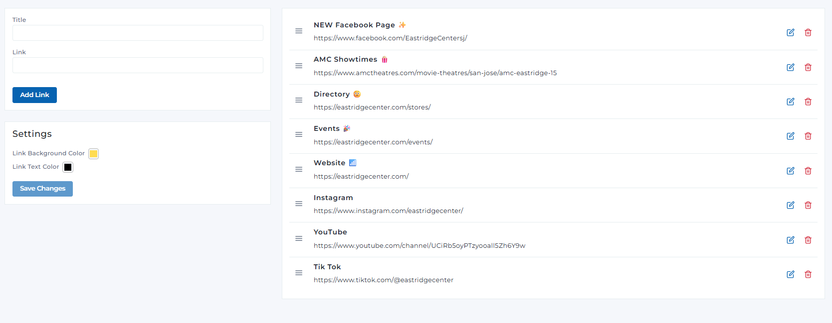 Links section overview